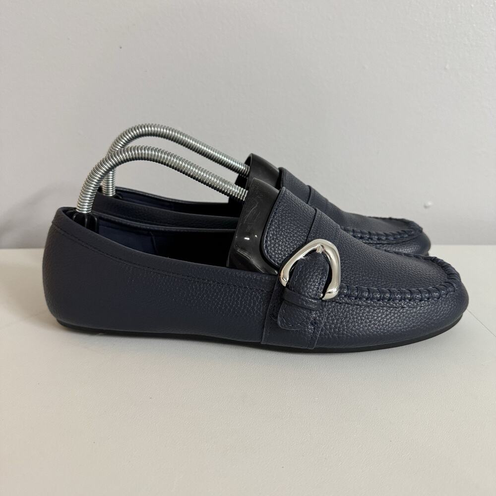Aerosoles Dinetta Minimalist Loafers sz 10M Navy Blue Silver Buckle Comfort Work